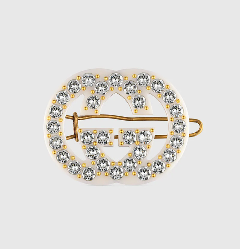 GUCCI Crystal Interlocking G hair clip