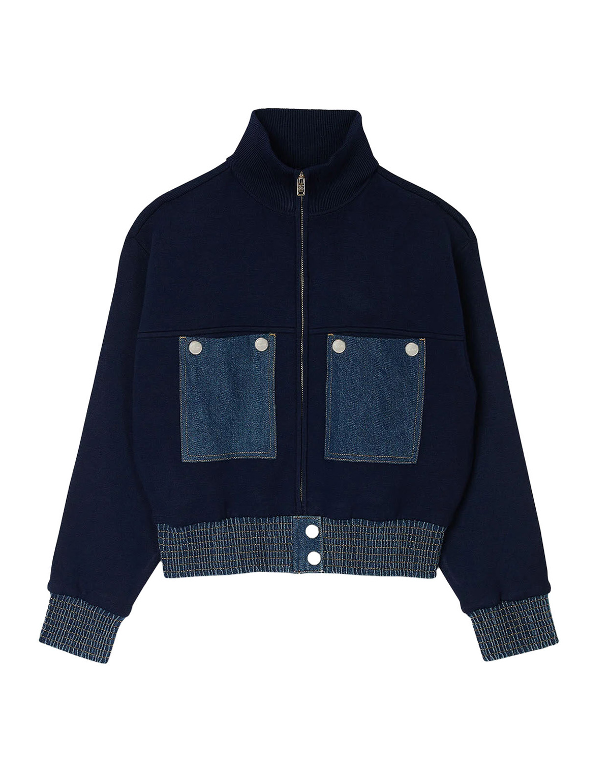Sandro Knit and Denim Coatigan