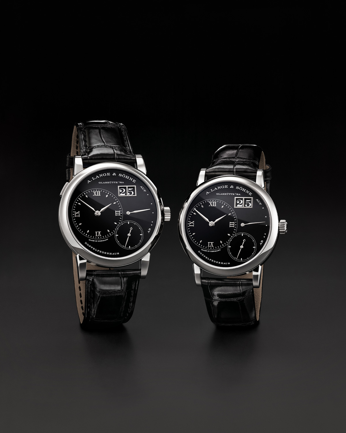 LANGE 1 and LITTLE LANGE 1 in 950 platinum with a black onyx dial