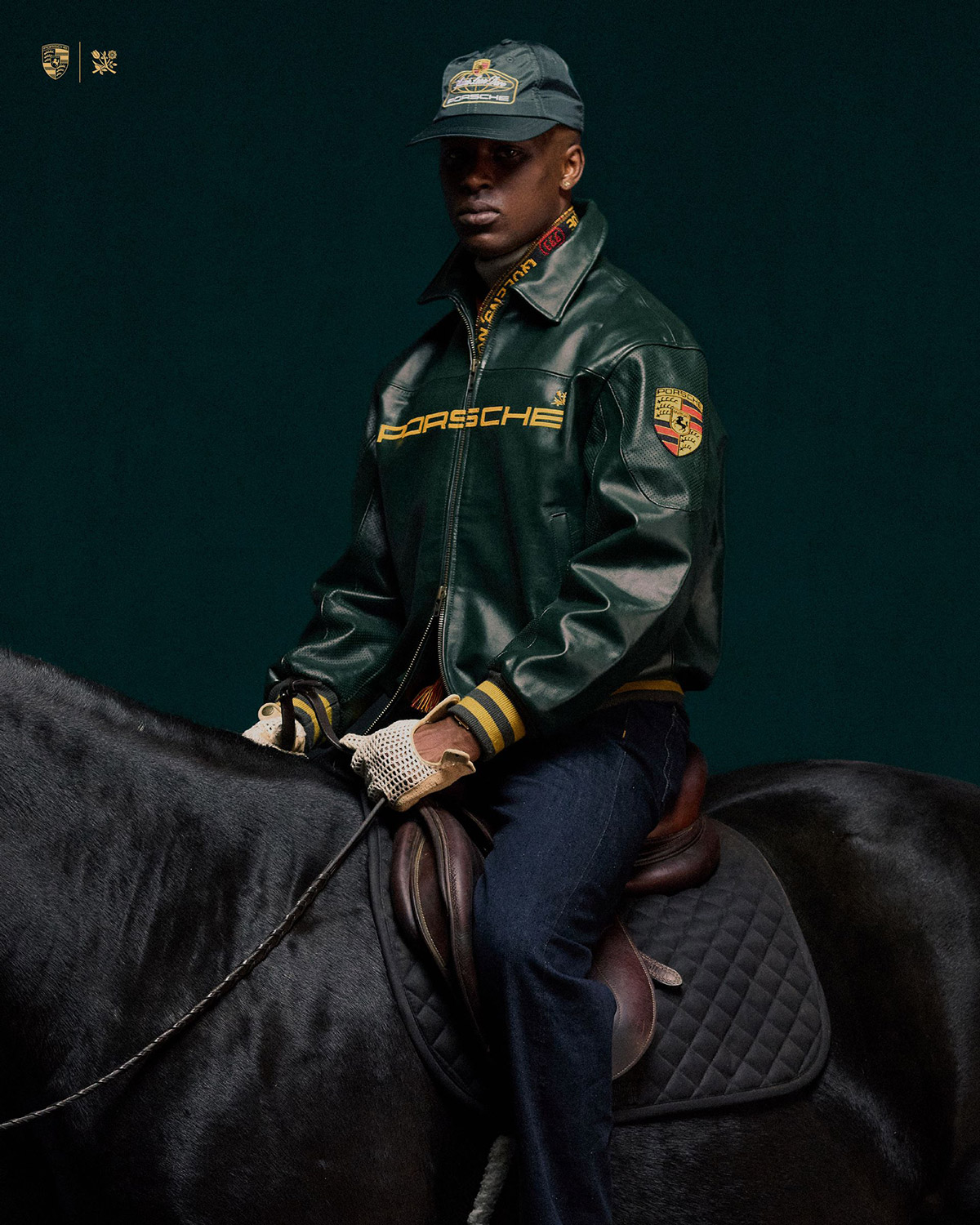 Aimé Leon Dore x Porsche Leather Club Jacket in green