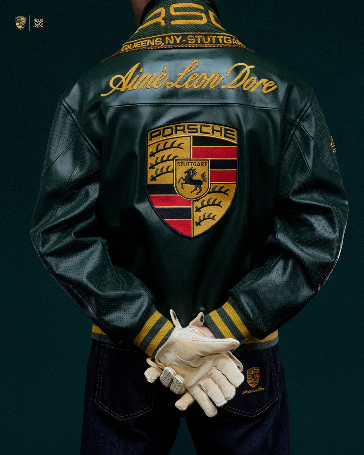 Aimé Leon Dore x Porsche Leather Club Jacket in green