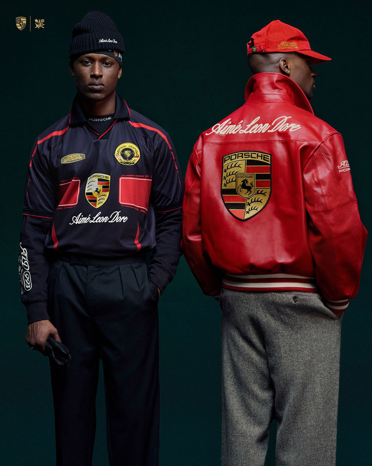 Aimé Leon Dore x Porsche Leather Club Jacket in red