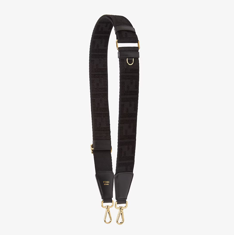Fendi Black FF jacquard webbing shoulder strap