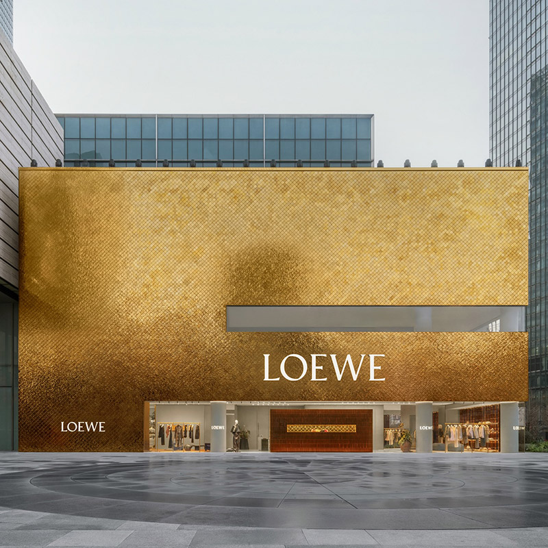LOEWE Unveils a Gold Facade at CASA Shanghai