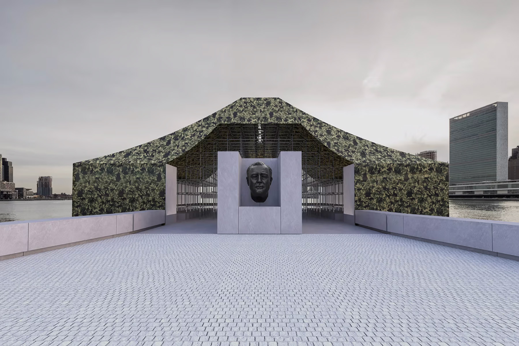 Ai Weiwei, Camouflage, 2025. Rendering of installation looking southwest | Source: Ai Weiwei