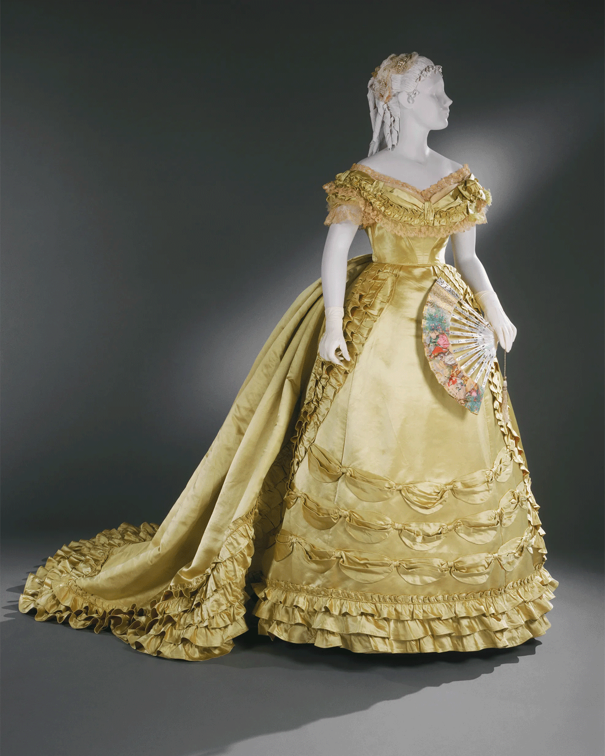 Evening Bodice and Skirt, c. 1866-68. Silk Satin with Lace and Tulle. © 125th Anniversary Acquisition. Gift of the Heirs Of Charlotte Hope Binney Tyler Montgomery, 1996, Philadelphia Museum Of Art