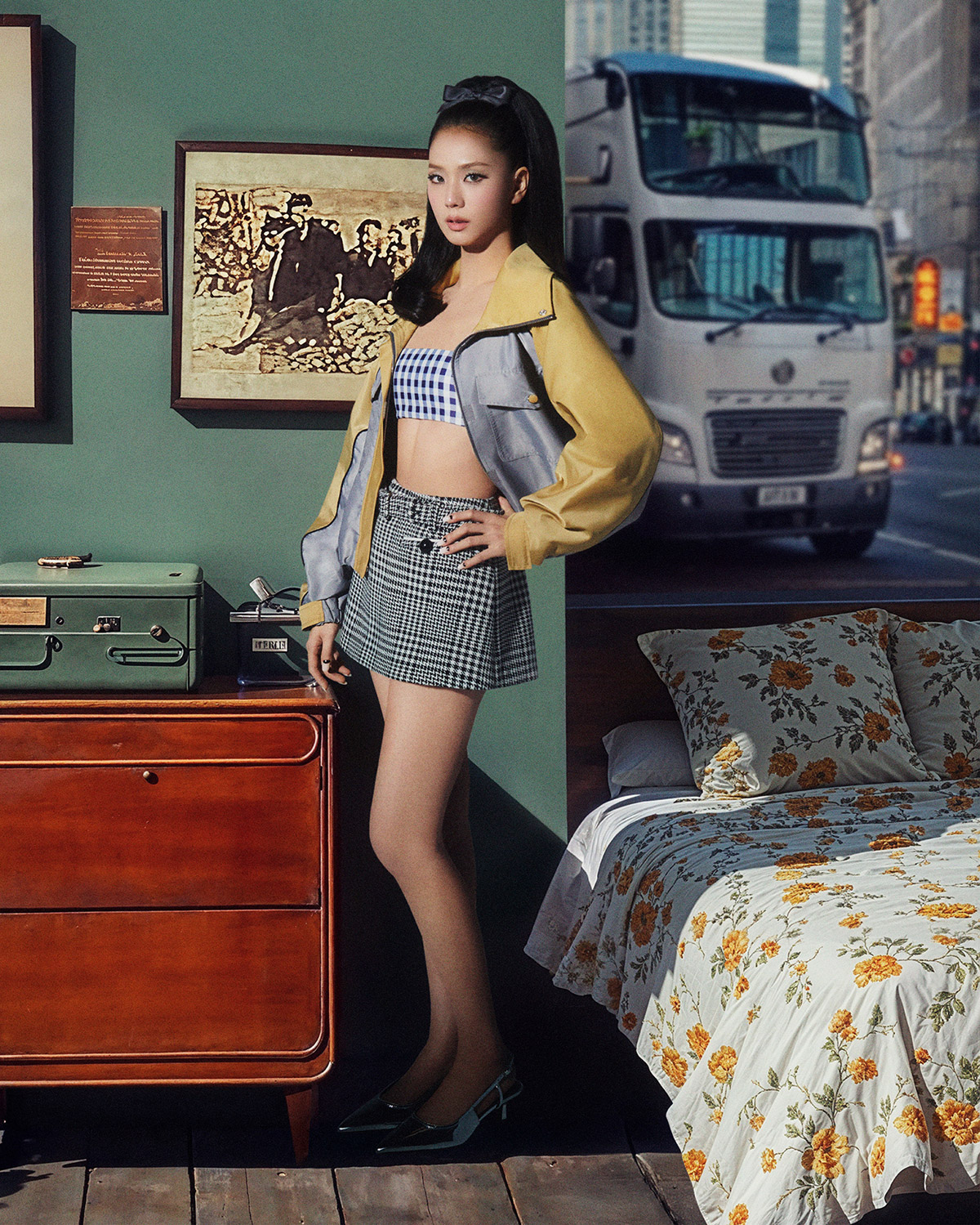 Jisoo for self-portrait 2025 with AI generated backdrop