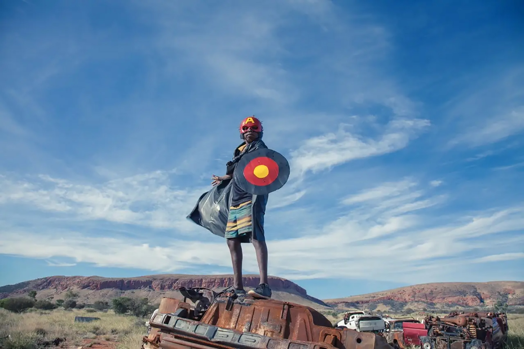 Tony Albert (Kuku Yalanji), David Charles Collins and Kieran Lawson | Warakurna Superheroes #1, Warakurna Superheroes series, 2017 | Courtesy of the artists / Sullivan+Strumpf