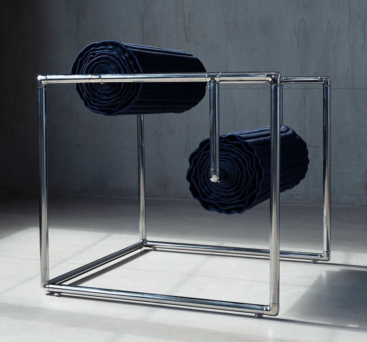 A Seat of the Art in G-STAR Denim by Caroline Chao | Source: G-STAR