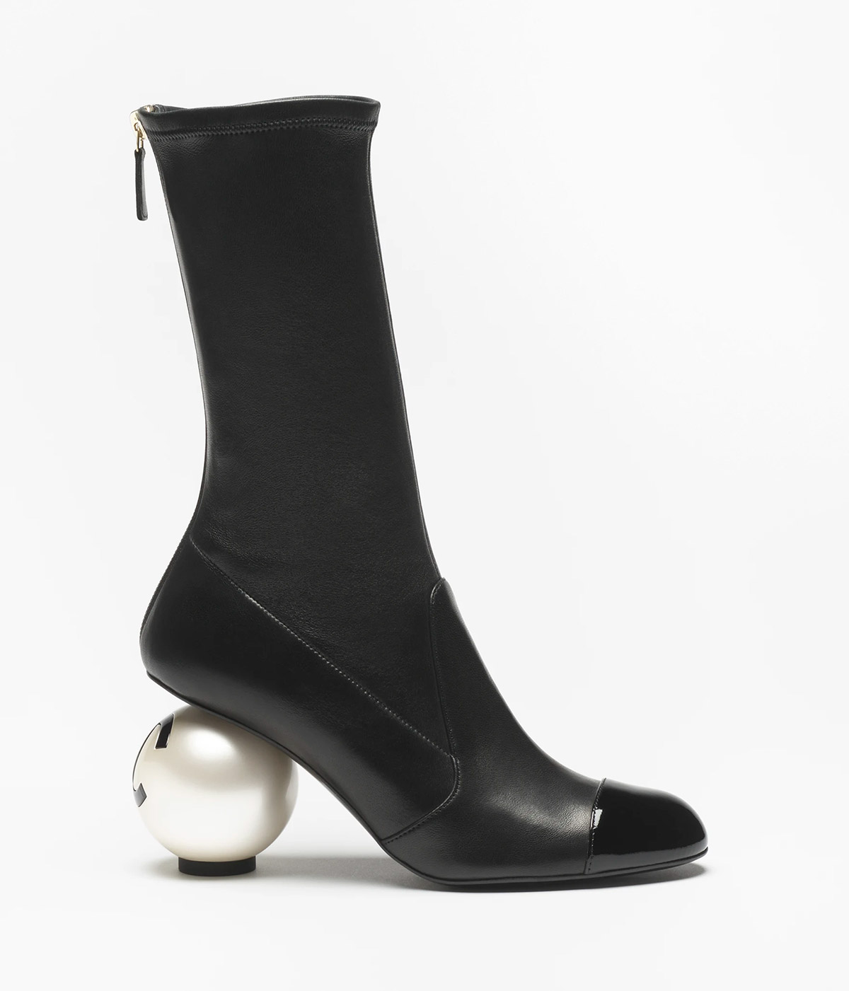 Chanel Mid-Calf Pearl Boot Black