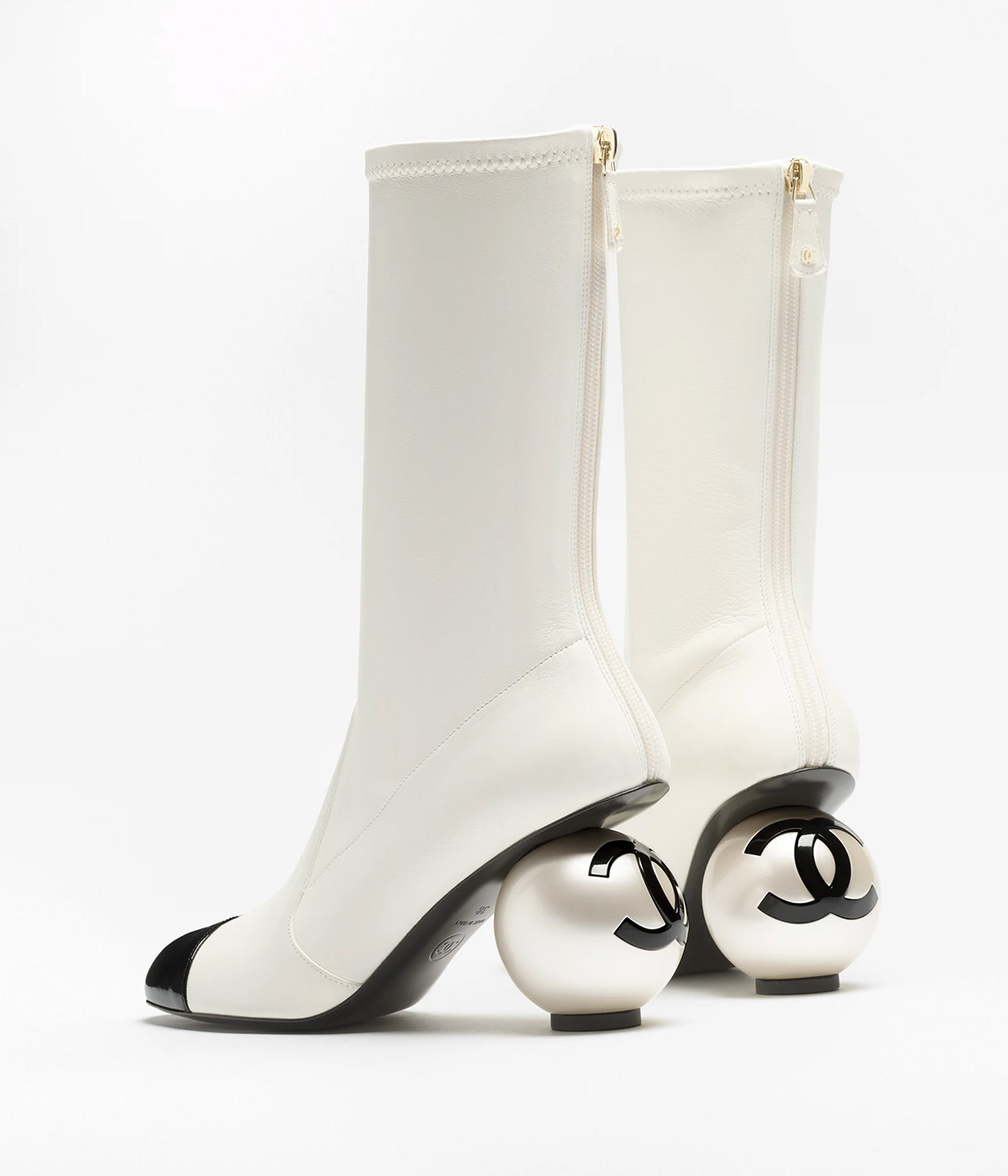 Chanel Mid-Calf Pearl Boot in white