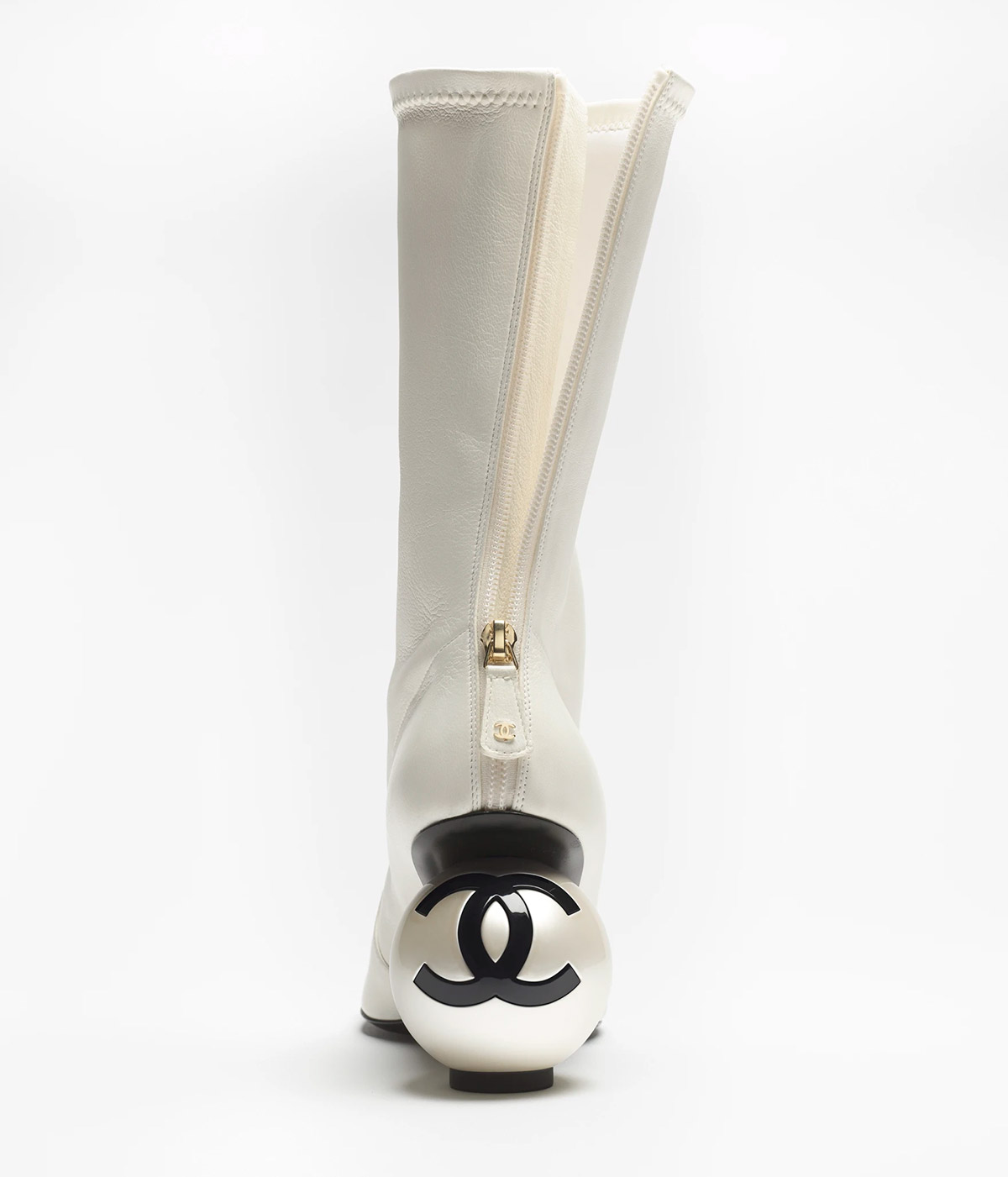 Chanel Mid-Calf Pearl Boot in white
